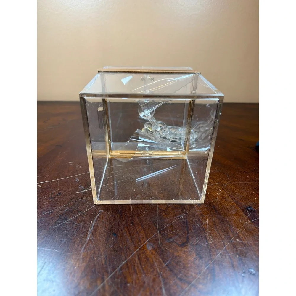 Clear Acrylic Box Clutch Bag with Gold Hardware and Chunky Chain Handle‎